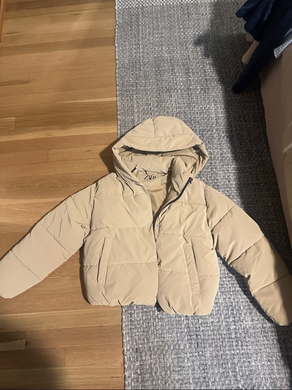 Zara Kids Hooded Puffer Jacket in Cream